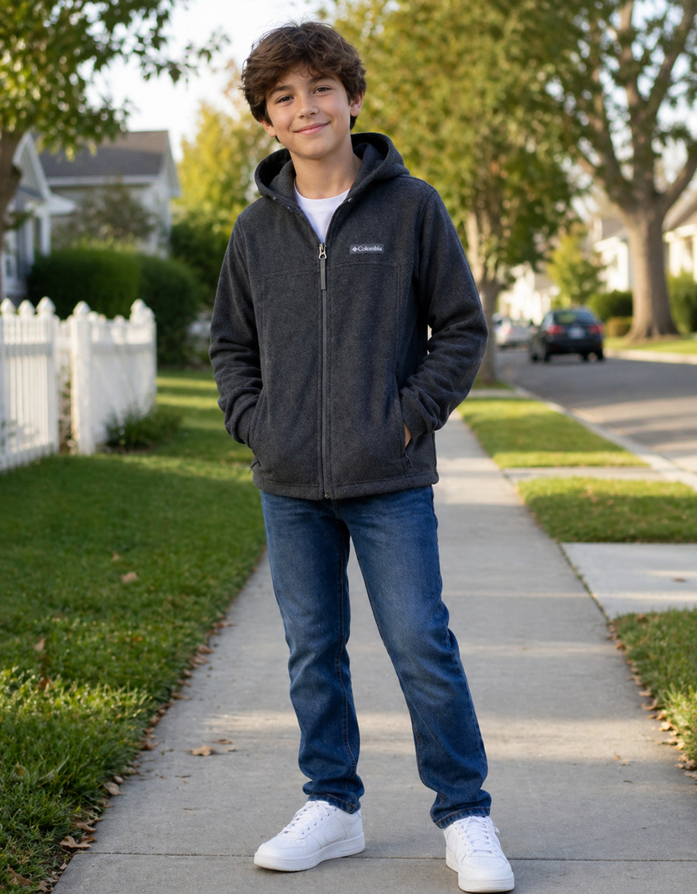 Columbia Kids Boy's Medium Charcoal Steens II Fleece Zip Up Jacket Hoodie OS7-11